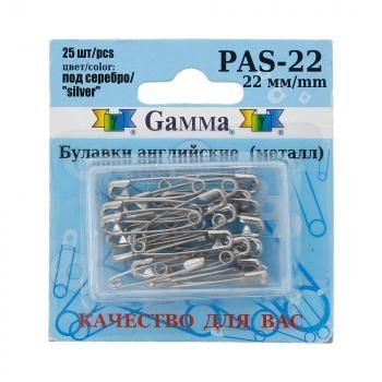 Булавки английские Gamma 22 мм 25 шт PAS-22 серебро