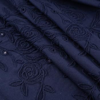 Хлопок с вышивкой 067-20043 темно-синий