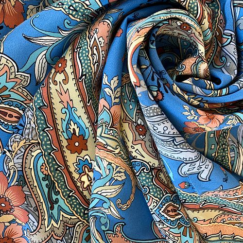 Крепдешин натуральный К32-250 голубой принтованный