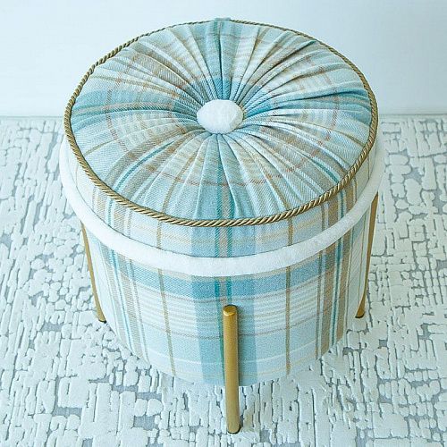 Пуф круглый D 43 см H 47 см голубая клетка 521336