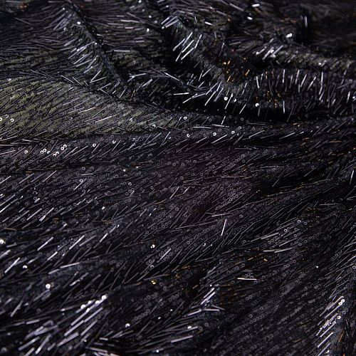 Сетка с пайетками и стеклярусом 050-19865 черный