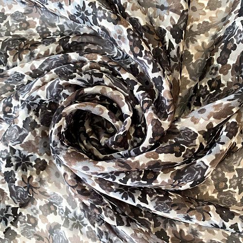 Шарф шифоновый П003 серый принтованный