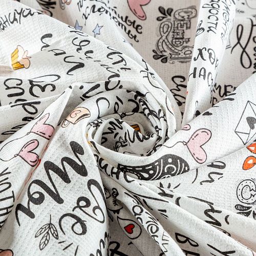 Полотно вафельное 007-03527 белый принтованный