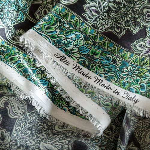 Шелк натуральный К01-0021 зеленый принтованный