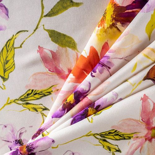 Шелк натуральный К06-0070 молочный принтованный