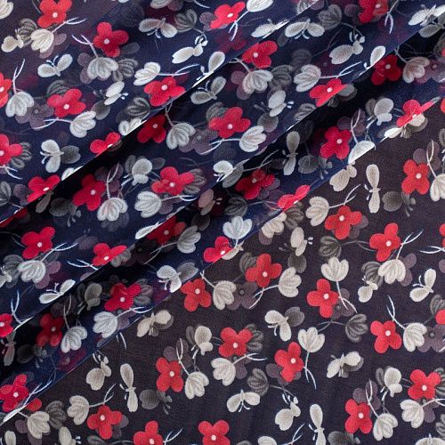 Шифон 068-01555 темно-синий принтованный