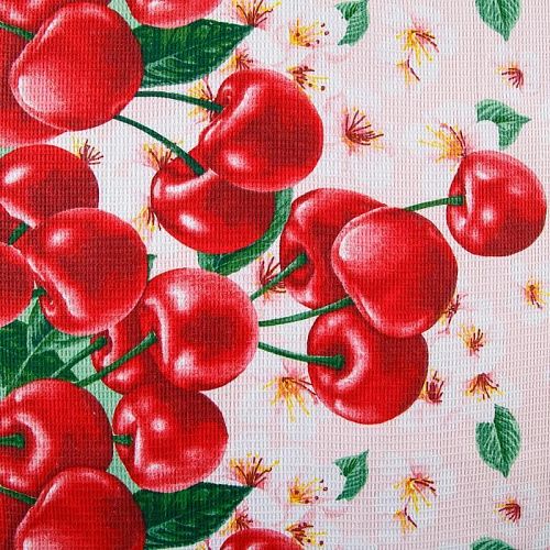 Полотно вафельное 007-13886 разбеленный розовый принтованный