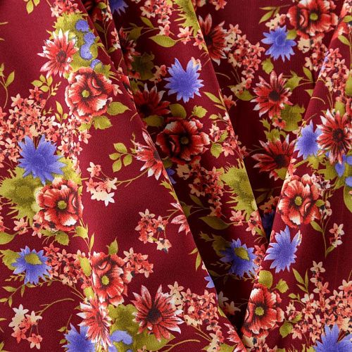 Креп 026-08226 бордовый принтованный