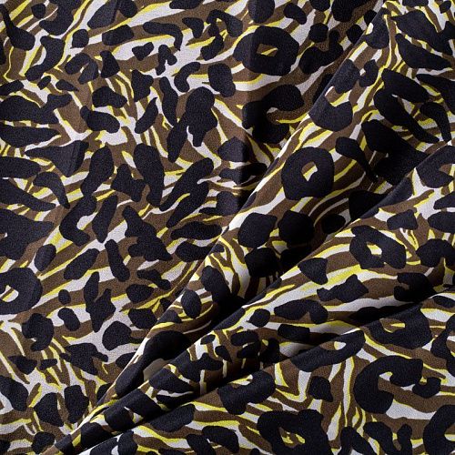 Крепдешин натуральный К18-467 хаки принтованный