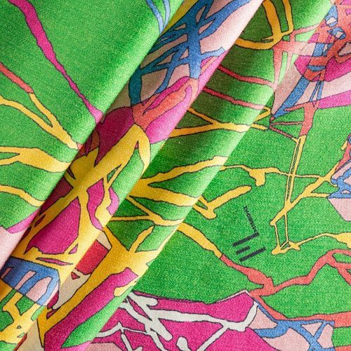 Шерсть плательная 066-02263 зеленый принтованный