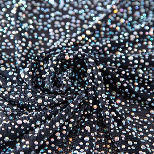 Сетка трикотажная со стразами Swarovski 050-19867 черный