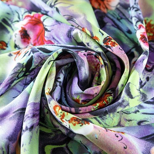 Креп 026-08297 салатовый принтованный