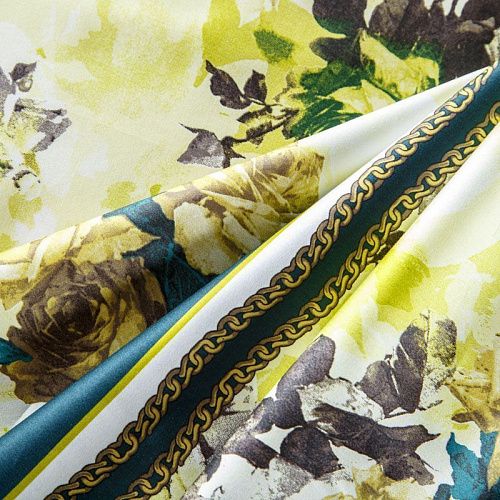 Сатин стрейч 001-07887 желтый принтованный