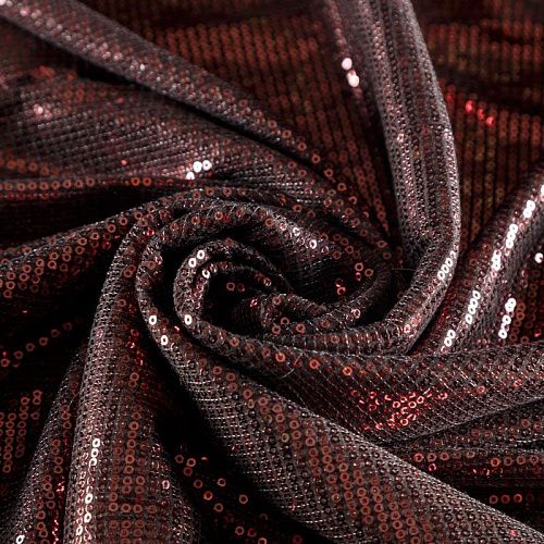 Ткань с пайетками 055-03020 темно-бордовый однотонный