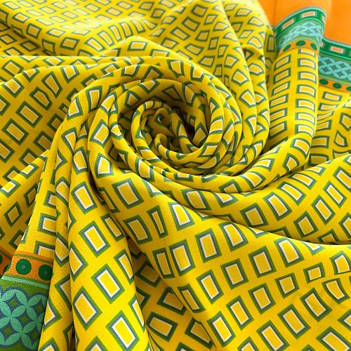 Платок шелковый П011 белый принтованный