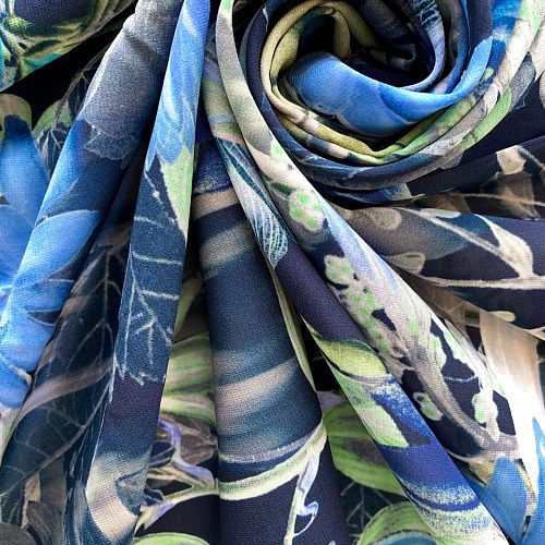 Креп-шифон натуральный К32-375 темно-синий принтованный