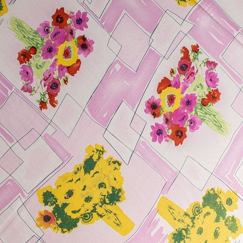 Крепдешин натуральный К01-045 розовый принтованный