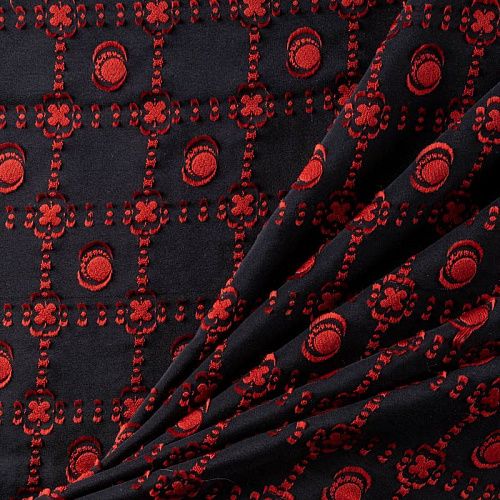 Шелк натуральный К32-519 черно-красный набивной рисунок