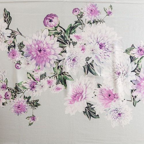 Крепдешин натуральный К15-029 молочно-серый принтованный