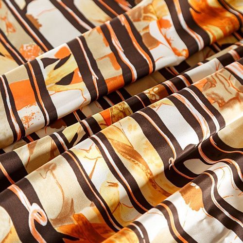 Крепдешин натуральный К15-347 коричневый принтованный