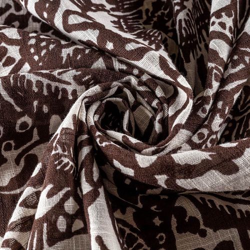 Лен натуральный К36-091 молочный принтованный