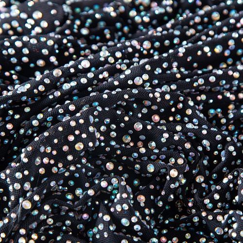Сетка трикотажная со стразами Swarovski 050-19867 черный