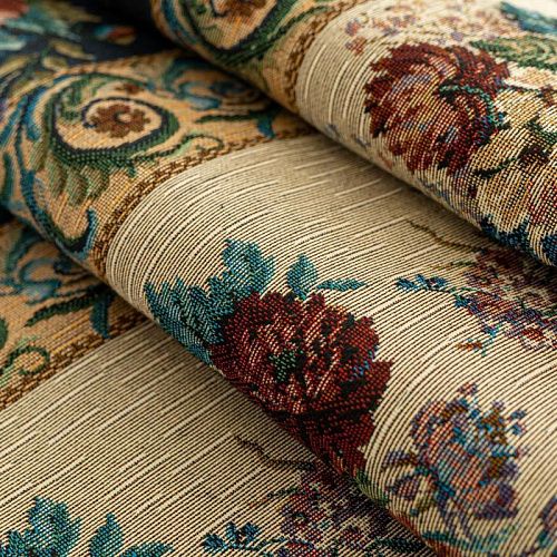 Гобелен гостиный 513-02-61 бежево-синий широкая полоса