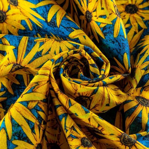 Лен натуральный К33-238 васильковый принтованный