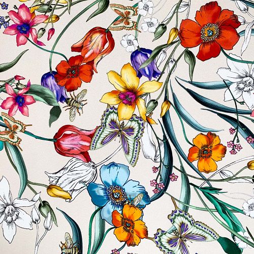 Шелк натуральный К32-159 сливочный принтованный