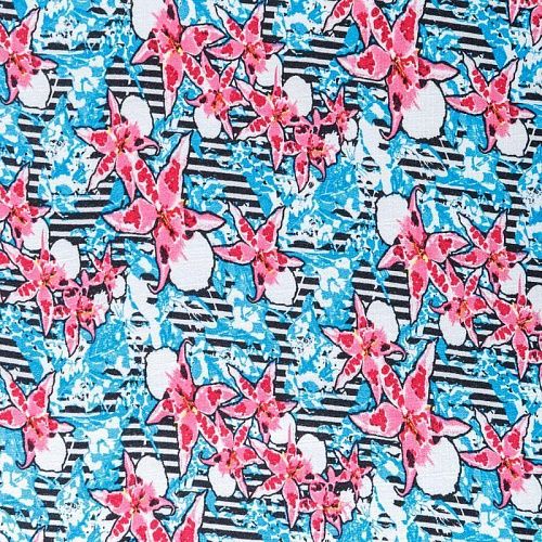 Лен искусственный 035-07866 голубой принтованный