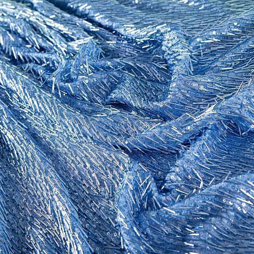 Сетка с пайетками и стеклярусом 050-19863 голубой