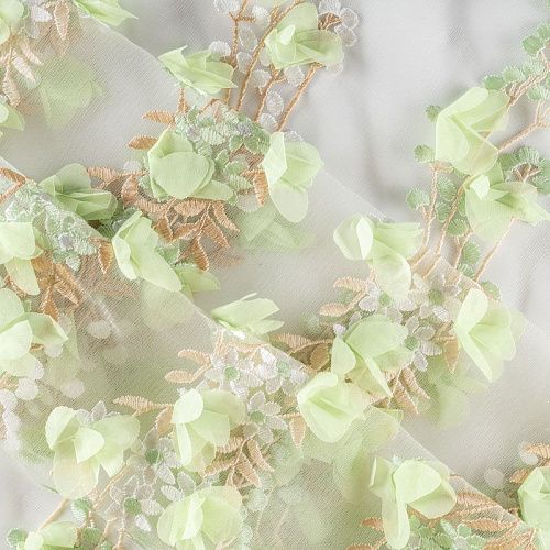 Вышивка на сетке К16-083 бежево-салатовый