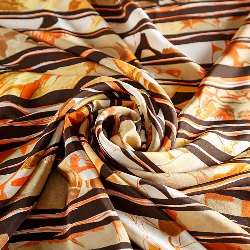 Крепдешин натуральный К15-347 коричневый принтованный