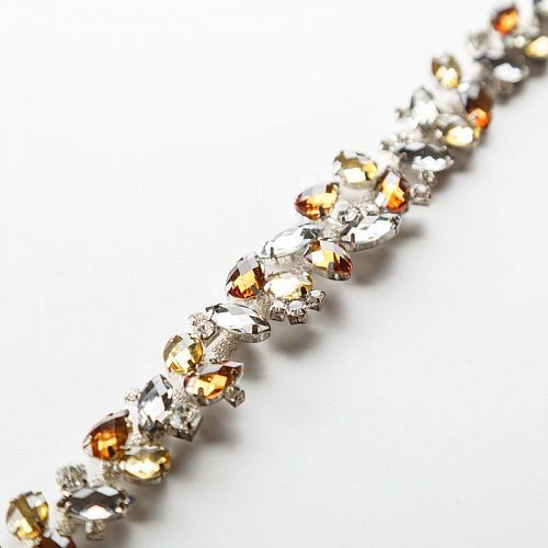 Тесьма металл 15 мм со стразами 586305 серебро/коричневый