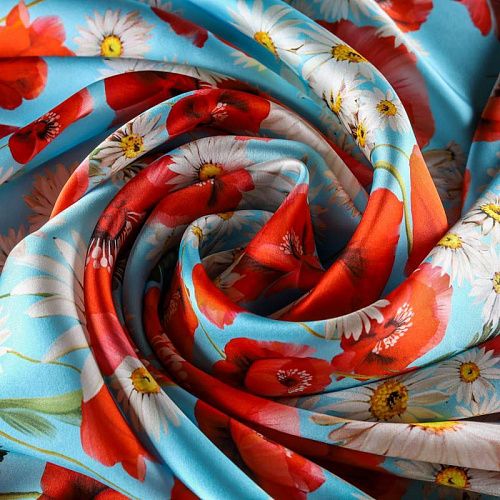 Шелк натуральный К13-887 голубой принтованный